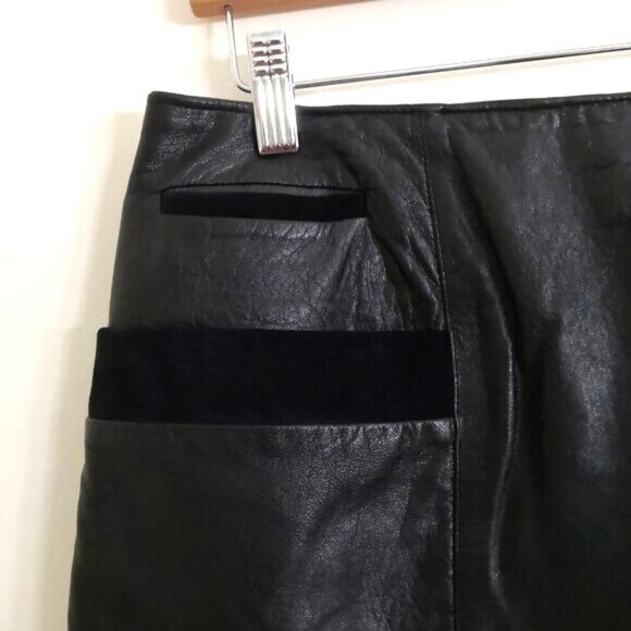 West Bay Leather Pencil Skirt Suede Trim Black Size 10 - Picture 2 of 5